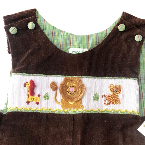 NWT Zuccini Smocked Jungle Animals Longall Outfit 12M - Picture 2 of 5